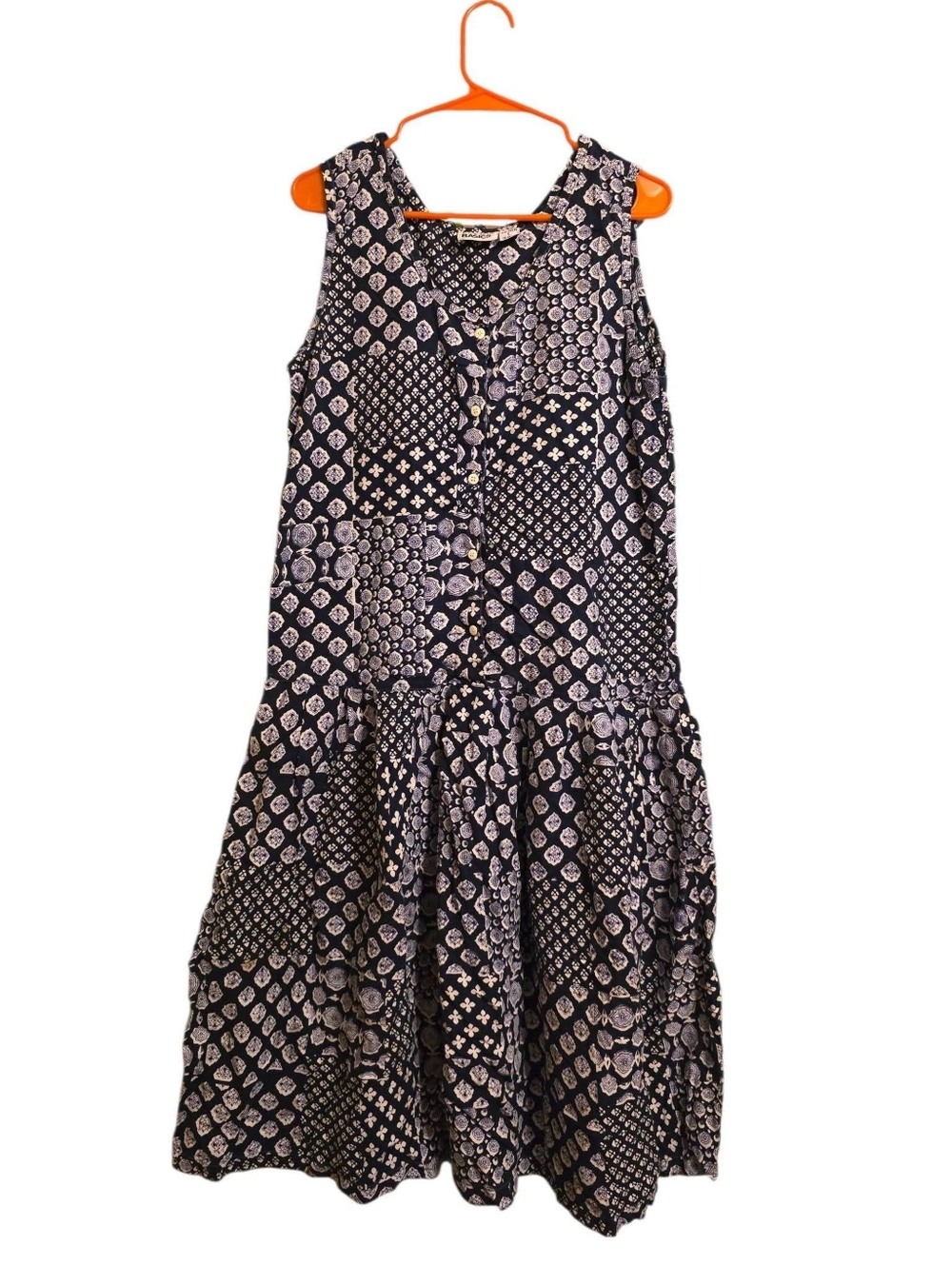 Vintage | Blue & White Drop Waist Floral Midi Dress
